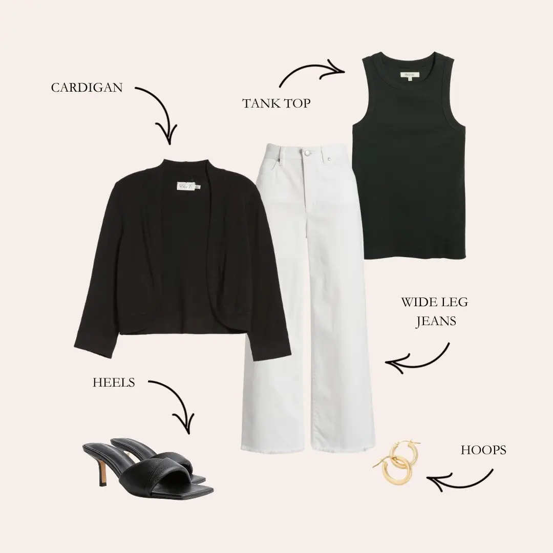 White Wide Leg Denim and black top outfit White Wide Leg Denim and black top outfit