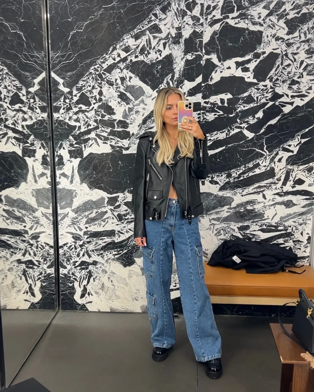 wide leg denim and loafers