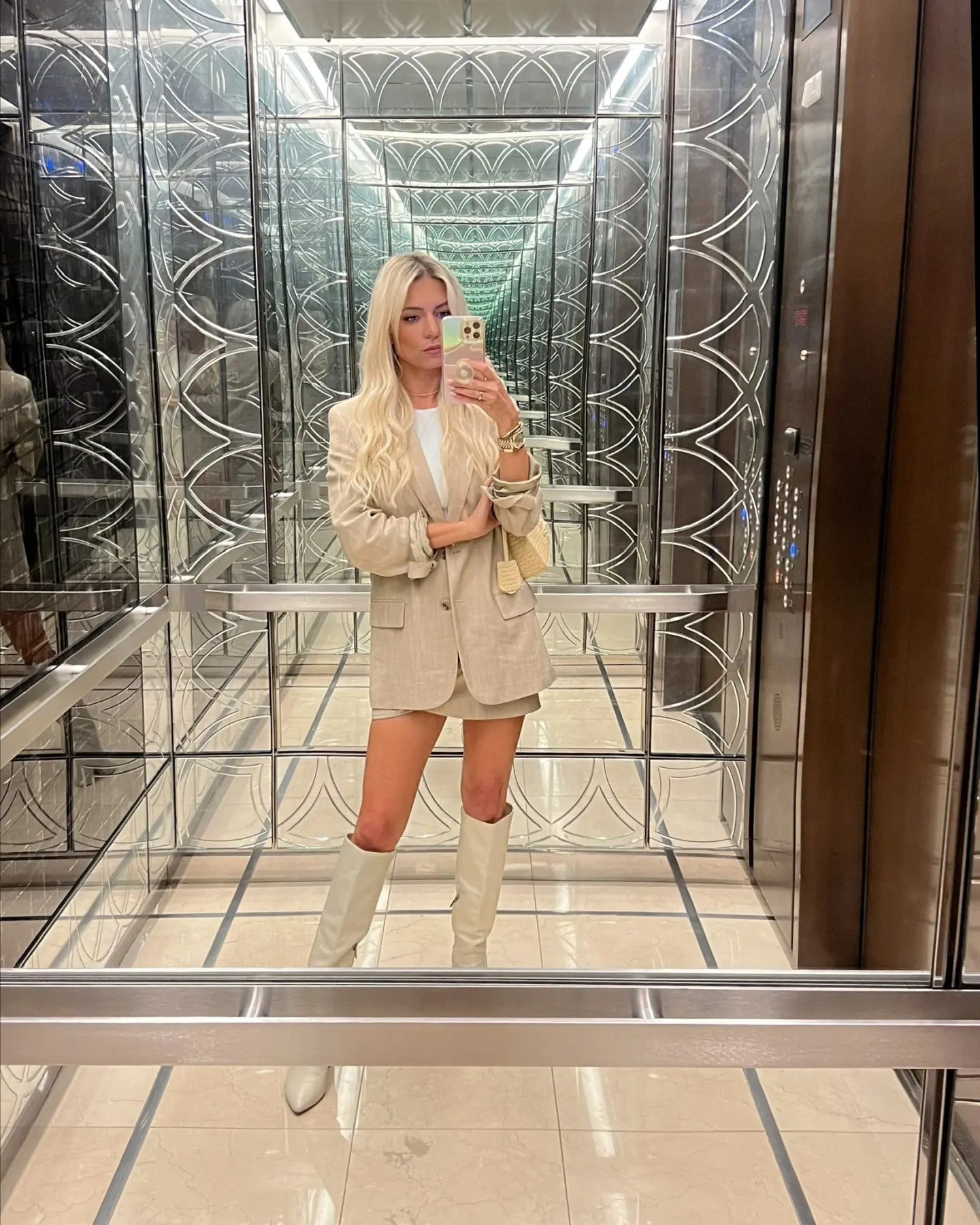 knee high boots with blazer