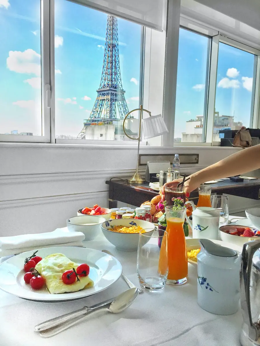 Paris breakfast with Eiffel Tower view